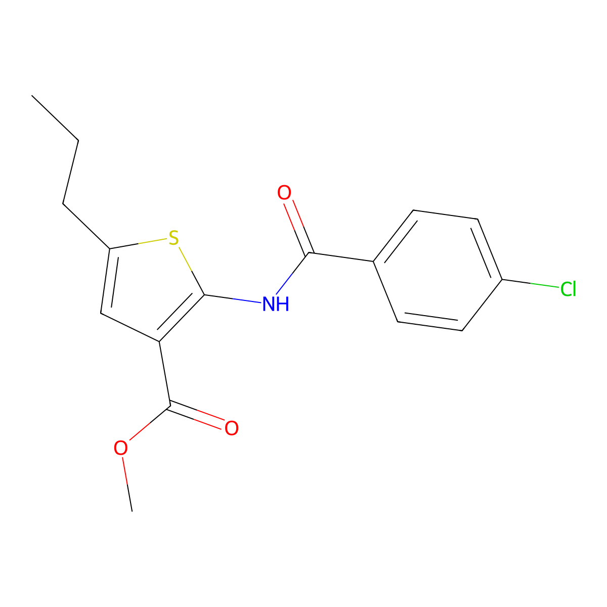 Methyl 2-[(4-chlorobenzoyl)amino]-5-propylthiophene-3-carboxylate molecular structure, CAS 444998-52-1