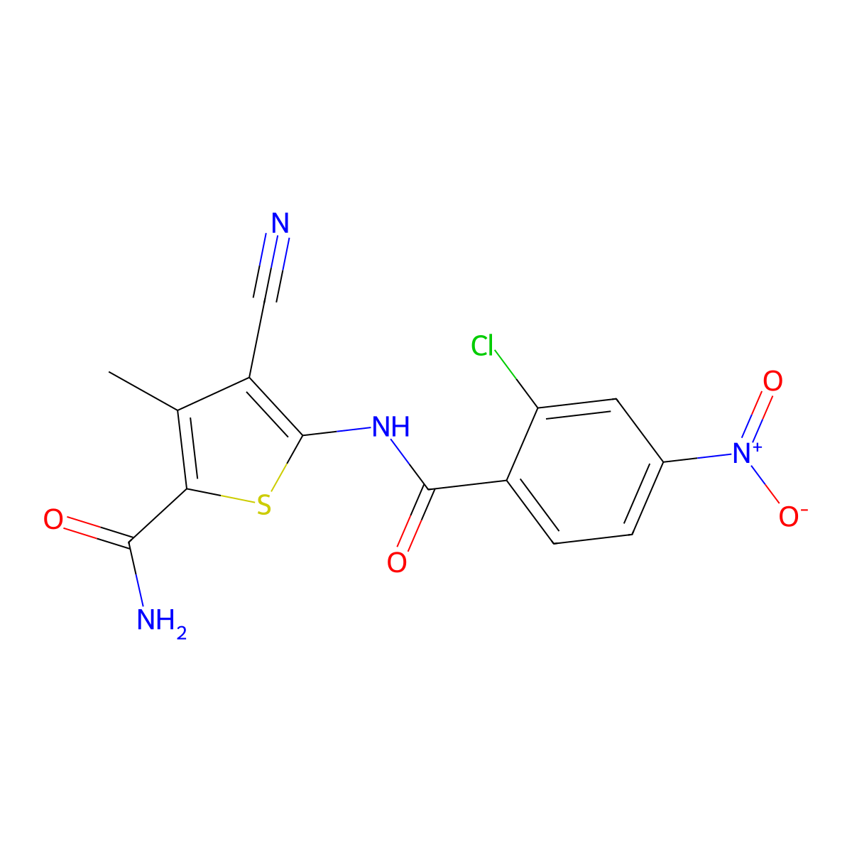 5-[(2-Chloro-4-nitrobenzoyl)amino]-4-cyano-3-methylthiophene-2-carboxamide molecular structure, CAS 444998-55-4
