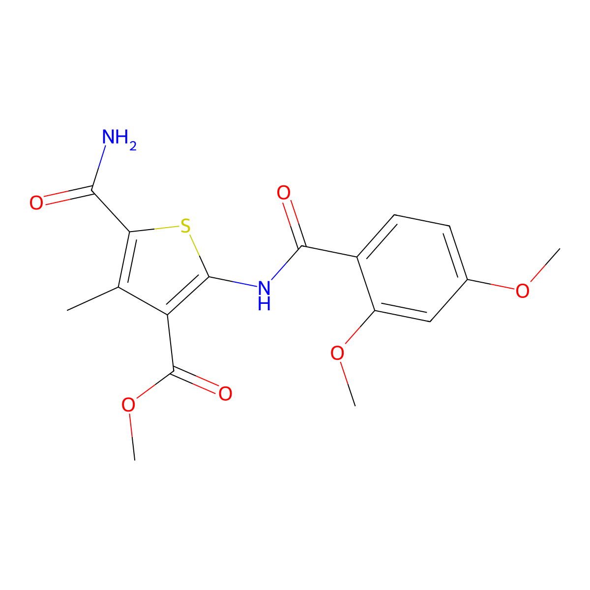 Methyl 5-carbamoyl-2-[(2,4-dimethoxybenzoyl)amino]-4-methylthiophene-3-carboxylate molecular structure, CAS 444998-60-1