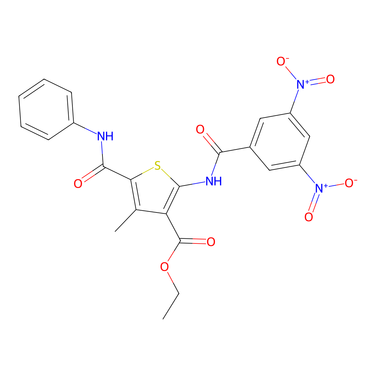Ethyl 2-[(3,5-dinitrobenzoyl)amino]-4-methyl-5-(phenylcarbamoyl)thiophene-3-carboxylate molecular structure, CAS 444998-63-4