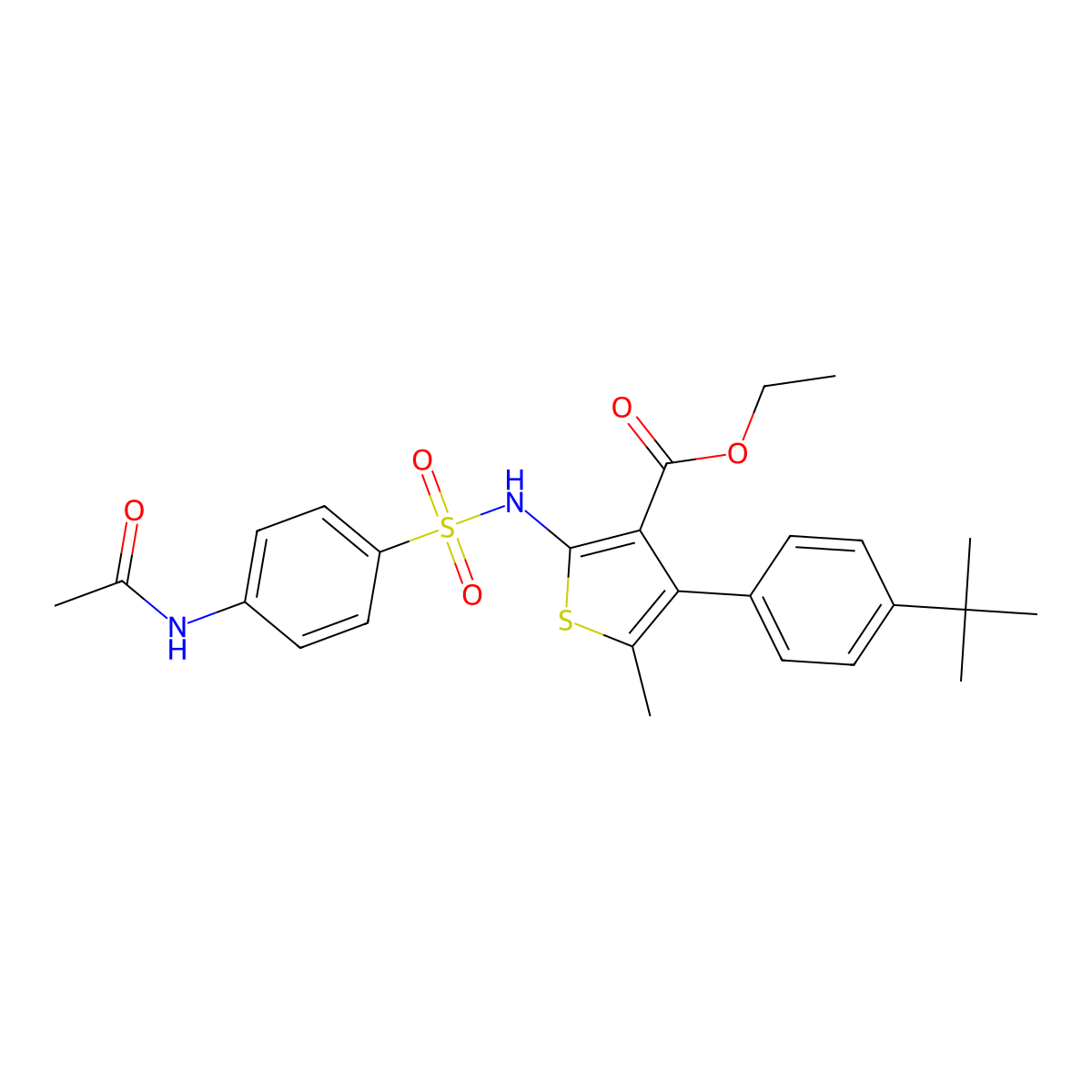 Ethyl 2-({[4-(acetylamino)phenyl]sulfonyl}amino)-4-(4-tert-butylphenyl)-5-methylthiophene-3-carboxylate molecular structure, CAS 444998-64-5