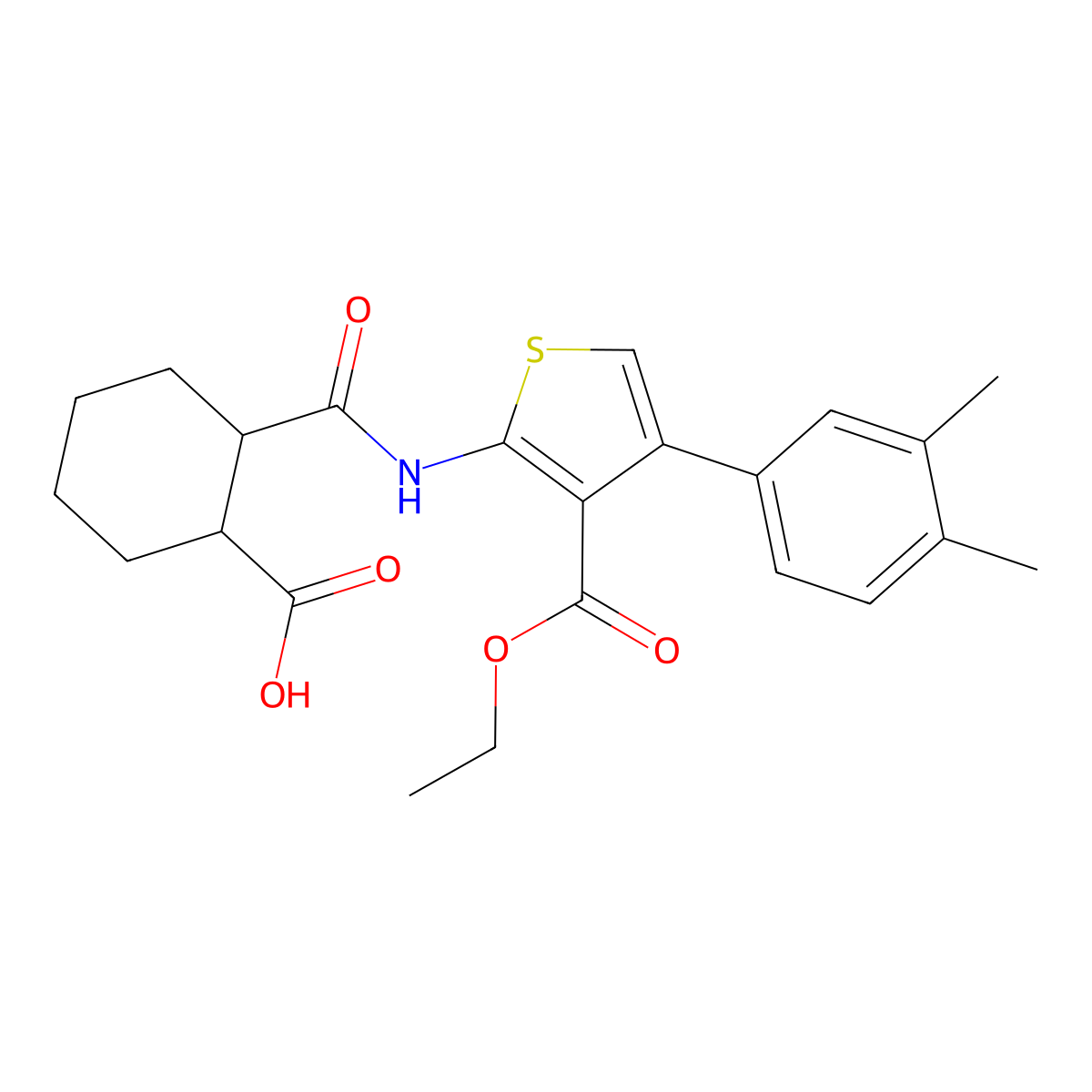 2-{[4-(3,4-Dimethylphenyl)-3-(ethoxycarbonyl)thiophen-2-yl]carbamoyl}cyclohexanecarboxylic acid molecular structure, CAS 444998-65-6