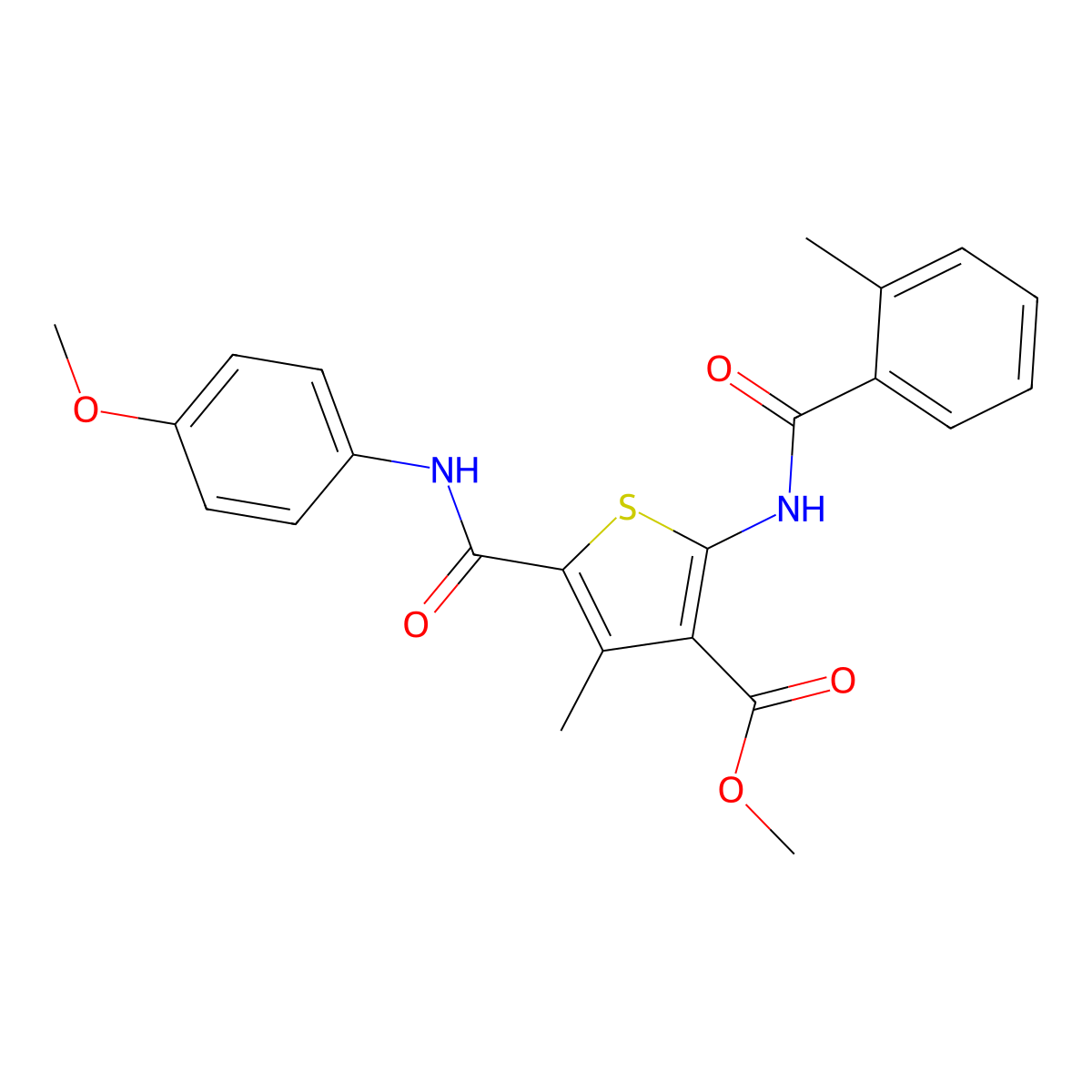 Methyl 5-[(4-methoxyphenyl)carbamoyl]-4-methyl-2-[(2-methylbenzoyl)amino]thiophene-3-carboxylate molecular structure, CAS 444998-68-9