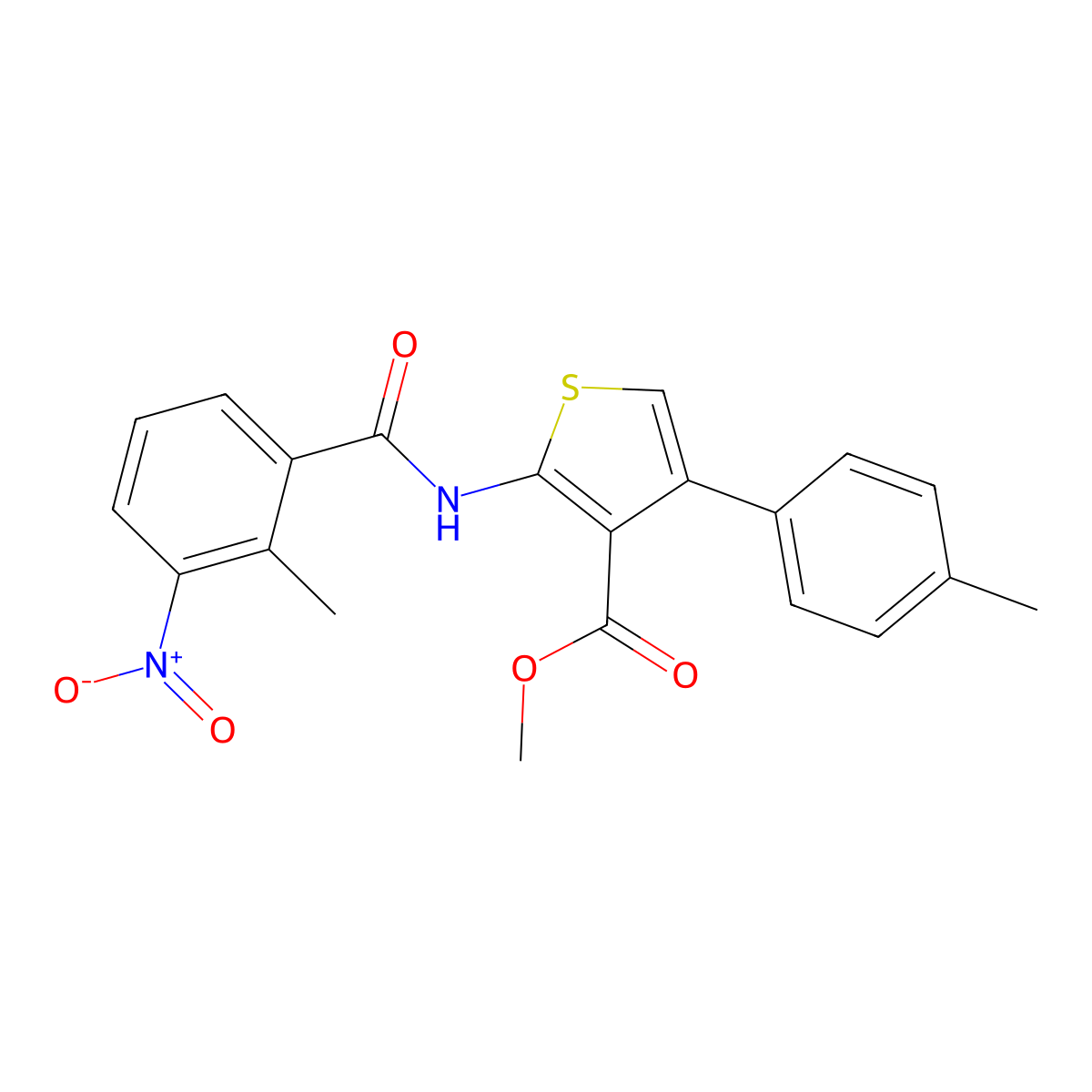 Methyl 2-({3-nitro-2-methylbenzoyl}amino)-4-(4-methylphenyl)thiophene-3-carboxylate molecular structure, CAS 444998-93-0