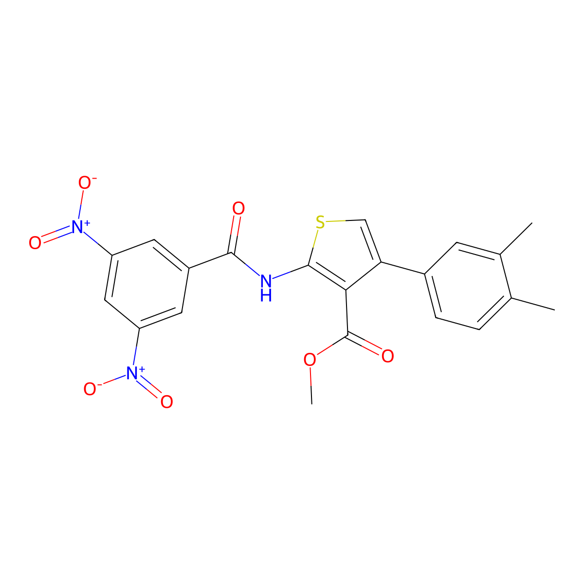 Methyl 4-(3,4-dimethylphenyl)-2-[(3,5-dinitrobenzoyl)amino]thiophene-3-carboxylate molecular structure, CAS 444999-04-6