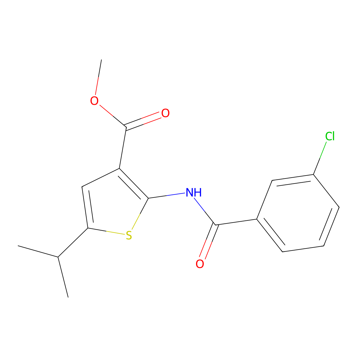Methyl 2-[(3-chlorobenzoyl)amino]-5-propan-2-ylthiophene-3-carboxylate molecular structure, CAS 444999-06-8
