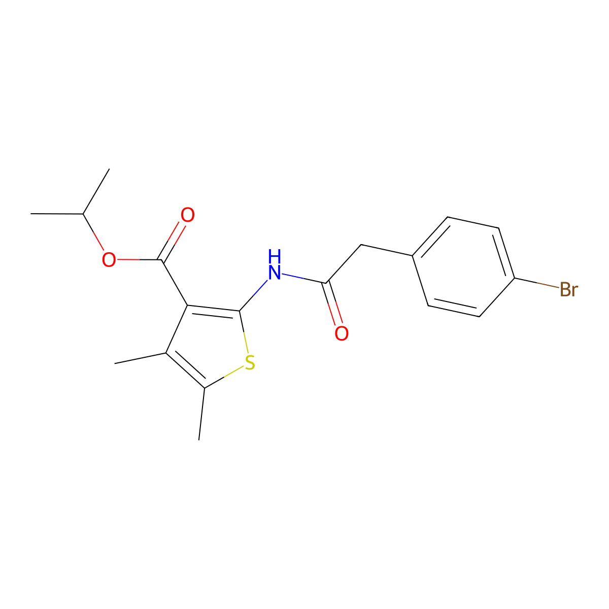Isopropyl 2-{[(4-bromophenyl)acetyl]amino}-4,5-dimethyl-3-thiophenecarboxylate molecular structure, CAS 444999-18-2