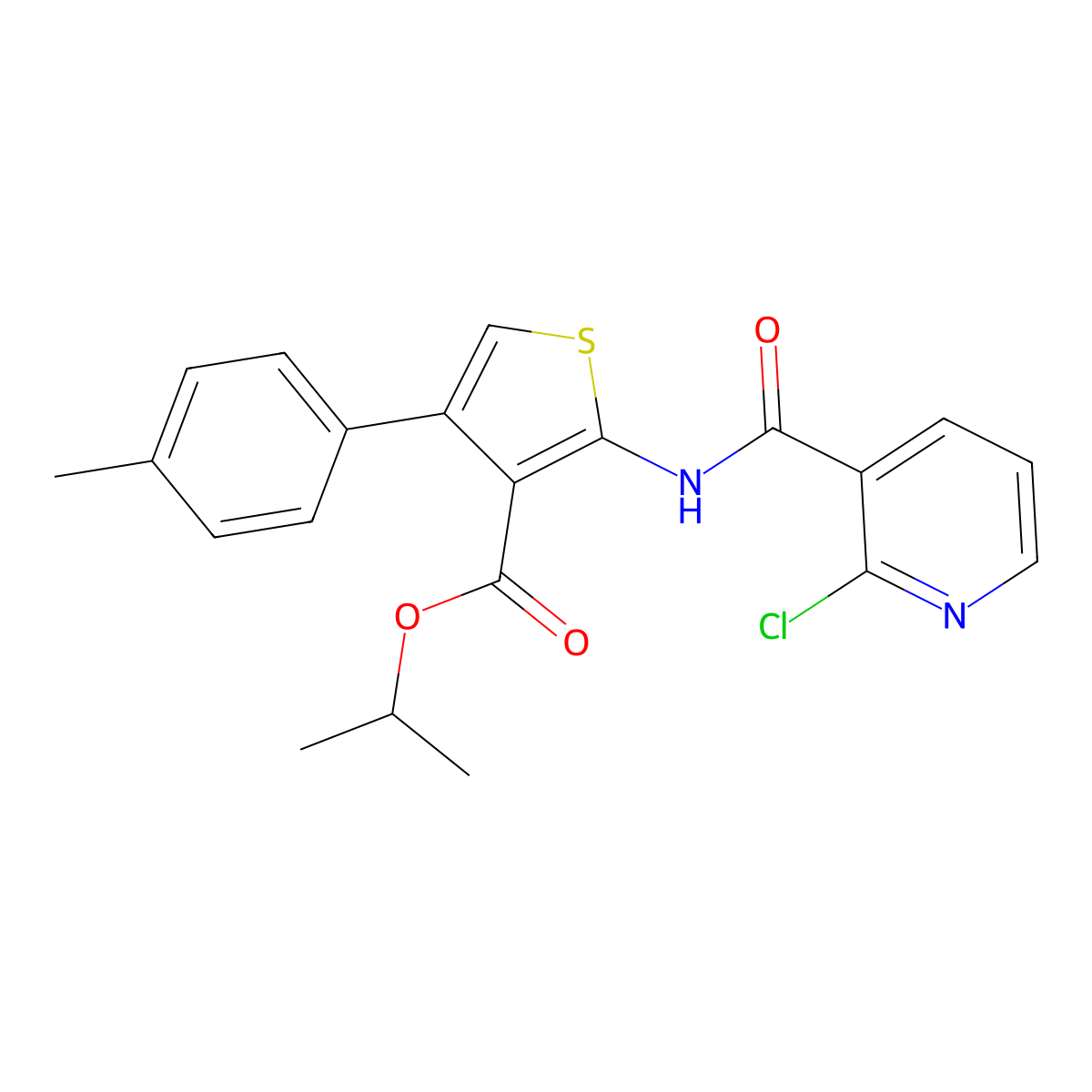 Isopropyl 2-{[(2-chloro-3-pyridinyl)carbonyl]amino}-4-(4-methylphenyl)-3-thiophenecarboxylate molecular structure, CAS 444999-20-6