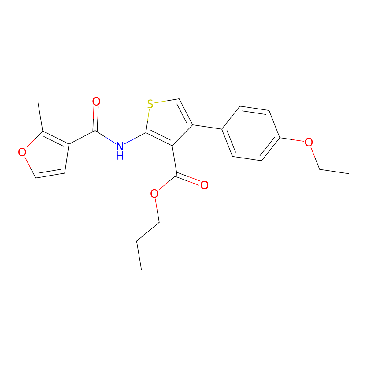 Propyl 4-(4-ethoxyphenyl)-2-[(2-methyl-3-furoyl)amino]thiophene-3-carboxylate molecular structure, CAS 444999-26-2