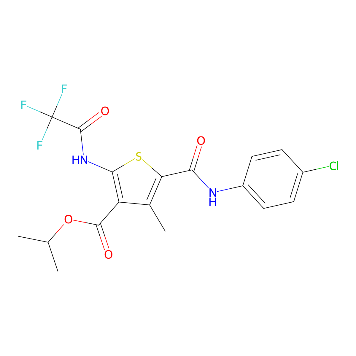 Isopropyl 5-[(4-chloroanilino)carbonyl]-4-methyl-2-[(trifluoroacetyl)amino]thiophene-3-carboxylate molecular structure, CAS 444999-29-5