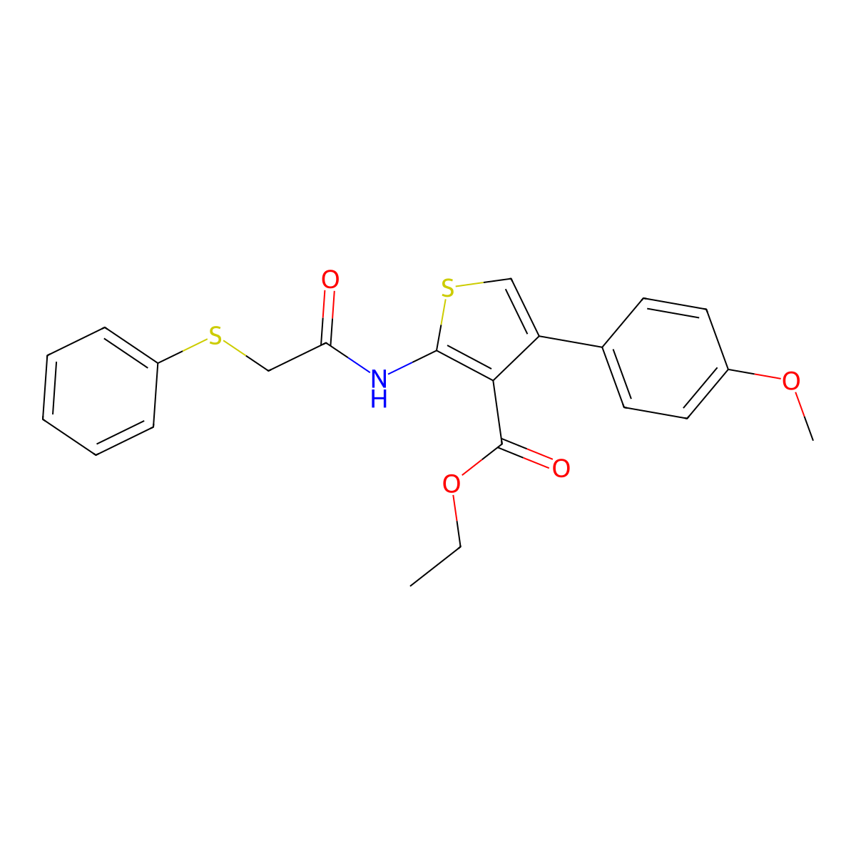 Ethyl 4-(4-methoxyphenyl)-2-{[(phenylsulfanyl)acetyl]amino}thiophene-3-carboxylate molecular structure, CAS 444999-30-8