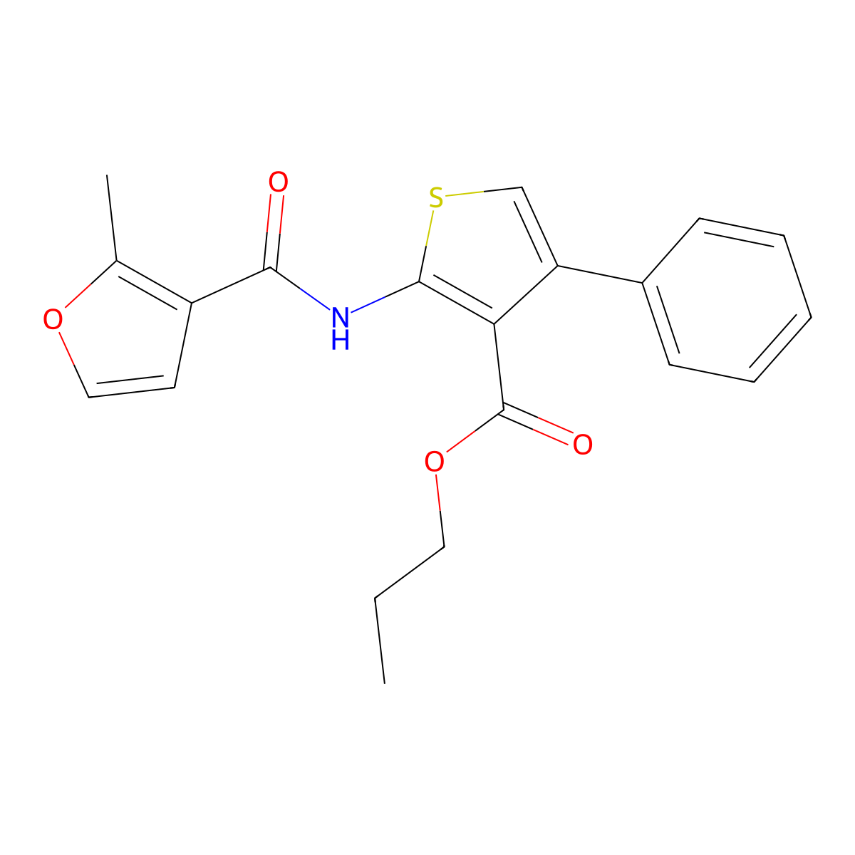 Propyl 2-[(2-methylfuran-3-carbonyl)amino]-4-phenylthiophene-3-carboxylate molecular structure, CAS 444999-31-9