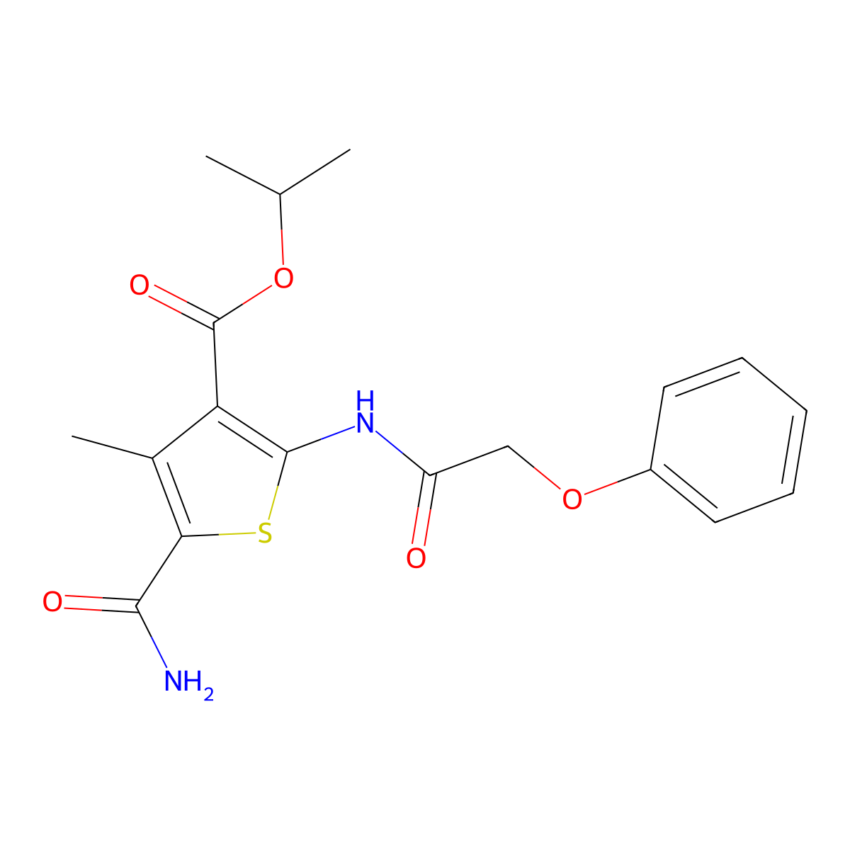 Propan-2-yl 5-carbamoyl-4-methyl-2-[(2-phenoxyacetyl)amino]thiophene-3-carboxylate molecular structure, CAS 444999-34-2
