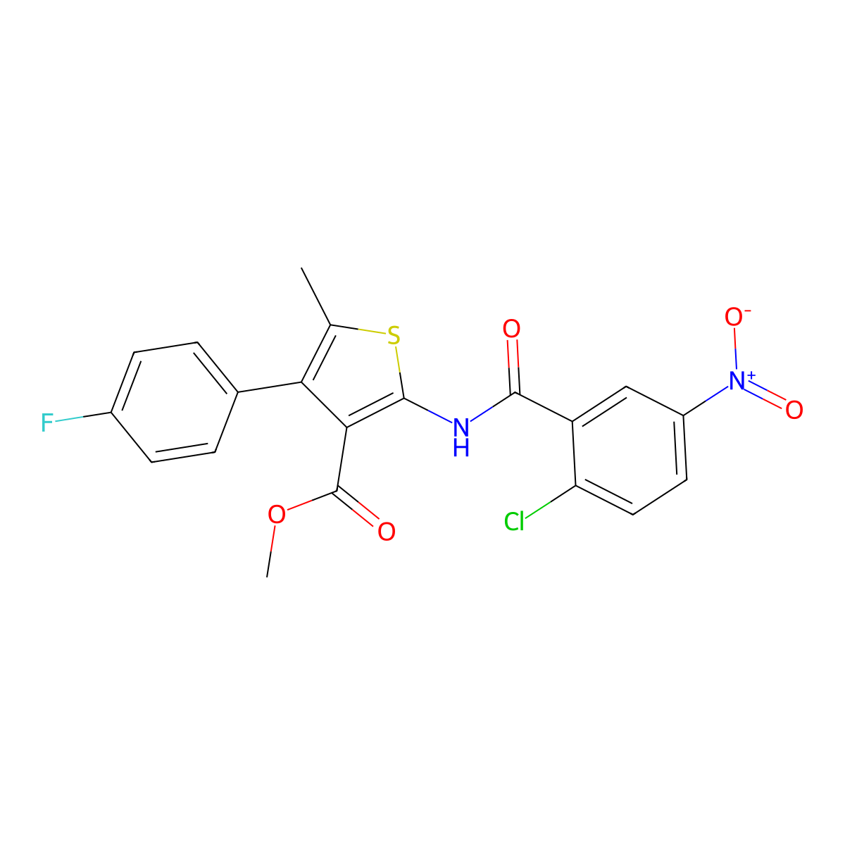 Methyl 2-({2-chloro-5-nitrobenzoyl}amino)-4-(4-fluorophenyl)-5-methylthiophene-3-carboxylate molecular structure, CAS 444999-38-6