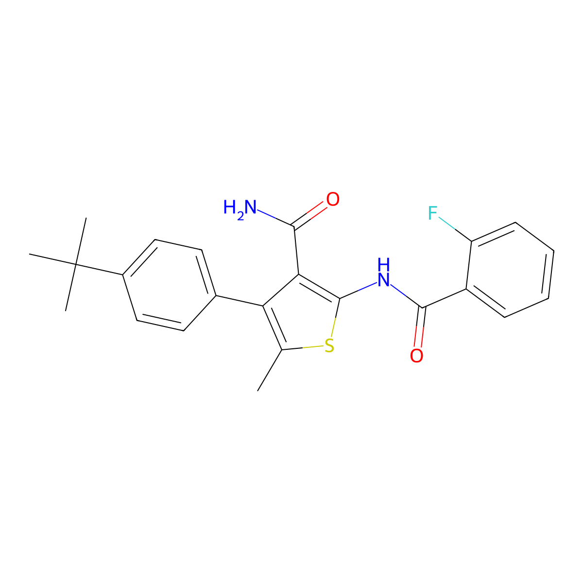 4-(4-Tert-butylphenyl)-2-[(2-fluorobenzoyl)amino]-5-methylthiophene-3-carboxamide molecular structure, CAS 444999-43-3