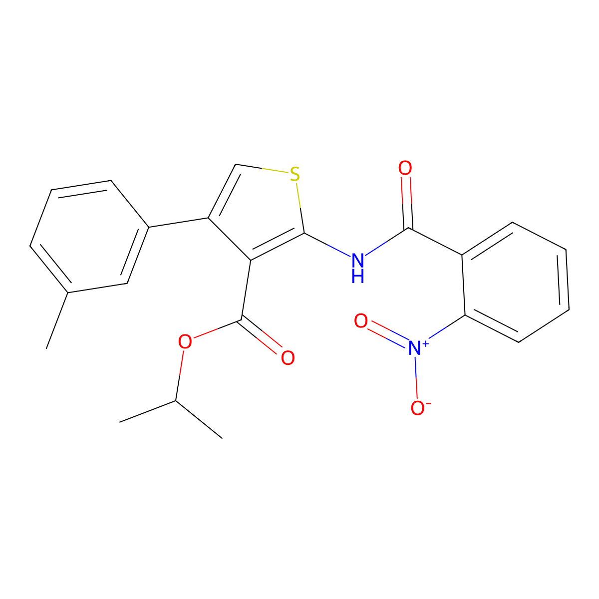 Isopropyl 2-({2-nitrobenzoyl}amino)-4-(3-methylphenyl)thiophene-3-carboxylate molecular structure, CAS 444999-46-6