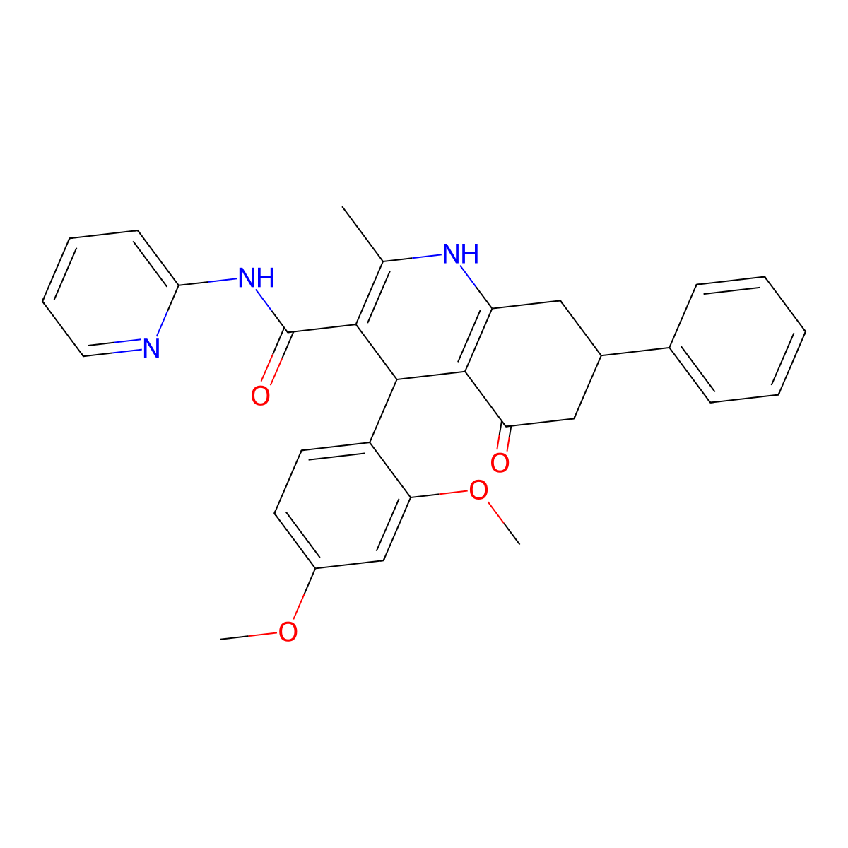 4-(2,4-dimethoxyphenyl)-2-methyl-5-oxo-7-phenyl-N-pyridin-2-yl-4,6,7,8-tetrahydro-1H-quinoline-3-carboxamide molecular structure, CAS 444999-47-7