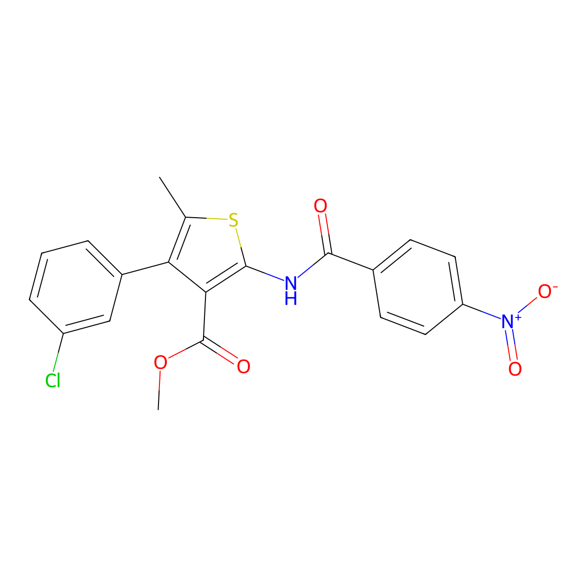 Methyl 4-(3-chlorophenyl)-2-({4-nitrobenzoyl}amino)-5-methylthiophene-3-carboxylate molecular structure, CAS 444999-59-1