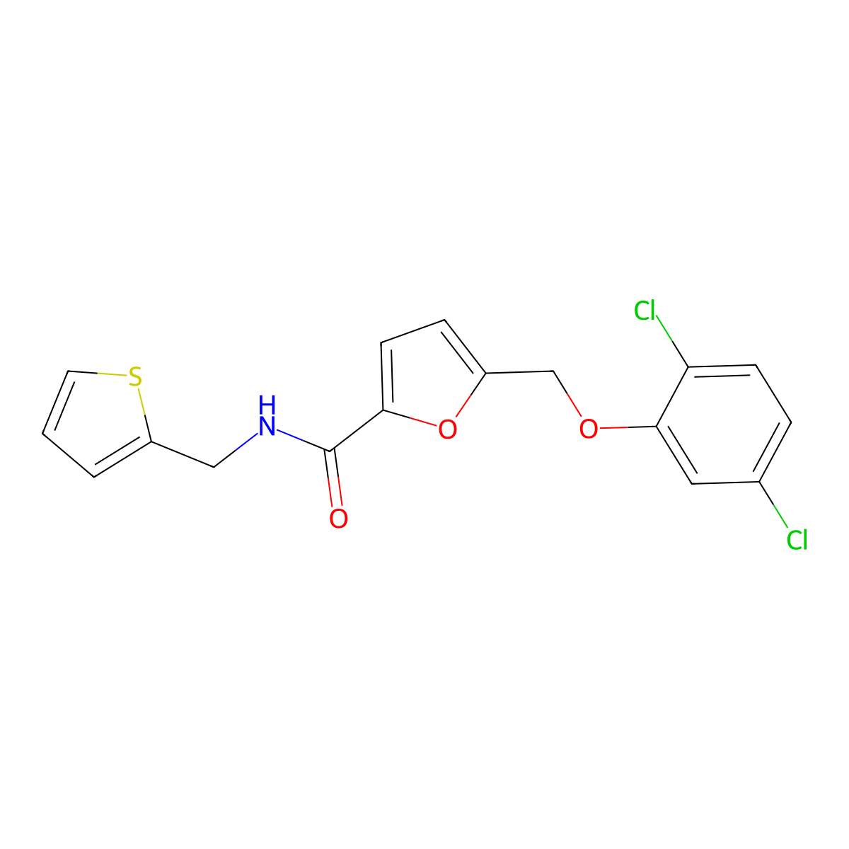 5-[(2,5-dichlorophenoxy)methyl]-N-(thiophen-2-ylmethyl)furan-2-carboxamide molecular structure, CAS 444999-62-6