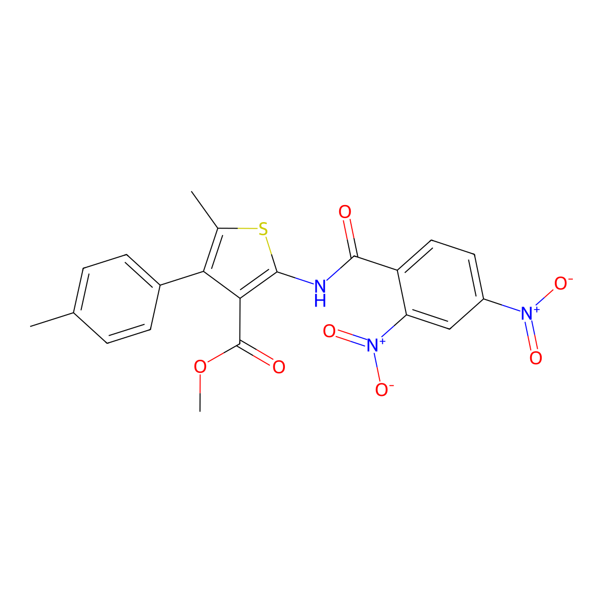 Methyl 2-({2,4-bisnitrobenzoyl}amino)-5-methyl-4-(4-methylphenyl)thiophene-3-carboxylate molecular structure, CAS 444999-66-0