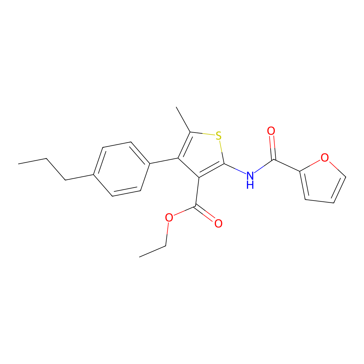 Ethyl 2-(2-furoylamino)-5-methyl-4-(4-propylphenyl)-3-thiophenecarboxylate molecular structure, CAS 444999-74-0