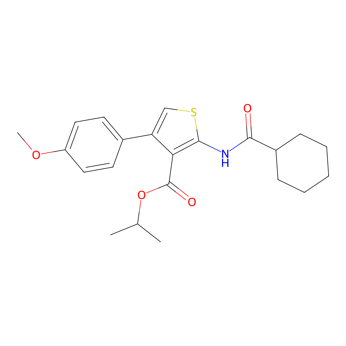 Isopropyl 2-[(cyclohexylcarbonyl)amino]-4-(4-methoxyphenyl)-3-thiophenecarboxylate molecular structure, CAS 444999-78-4