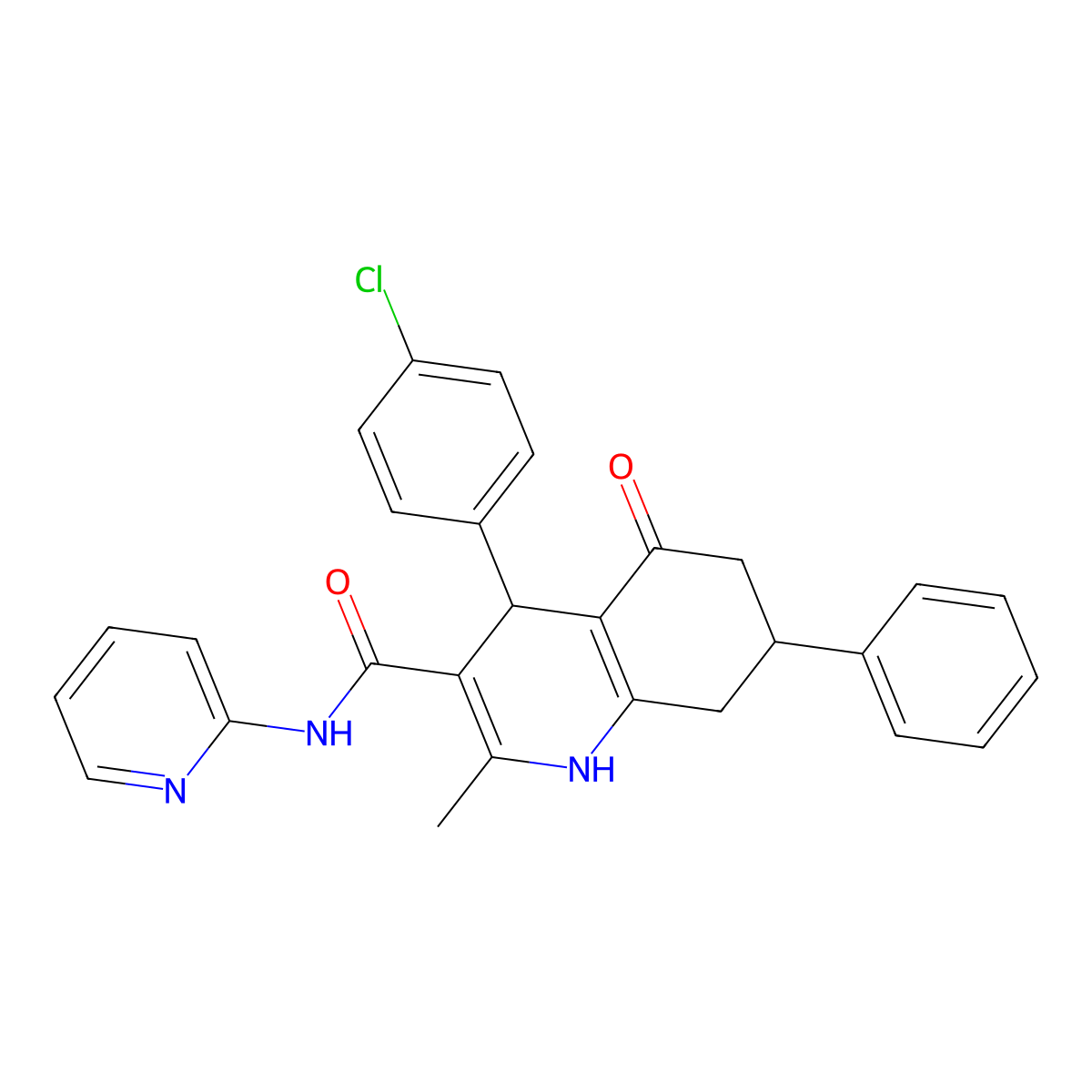 4-(4-chlorophenyl)-2-methyl-5-oxo-7-phenyl-N-pyridin-2-yl-4,6,7,8-tetrahydro-1H-quinoline-3-carboxamide molecular structure, CAS 444999-79-5