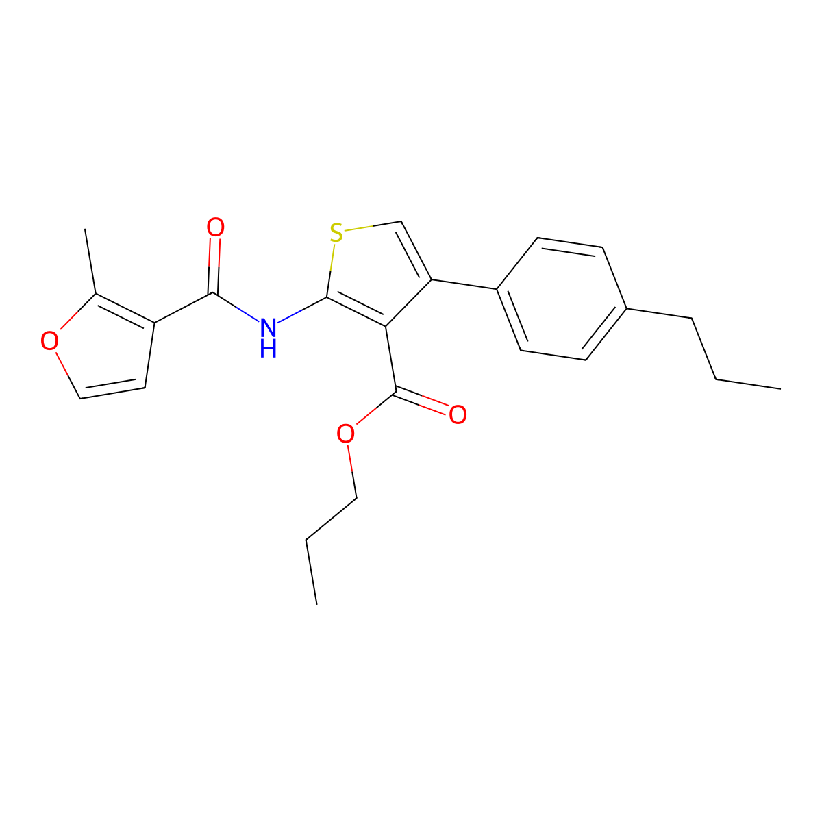 Propyl 2-[(2-methyl-3-furoyl)amino]-4-(4-propylphenyl)-3-thiophenecarboxylate molecular structure, CAS 444999-97-7