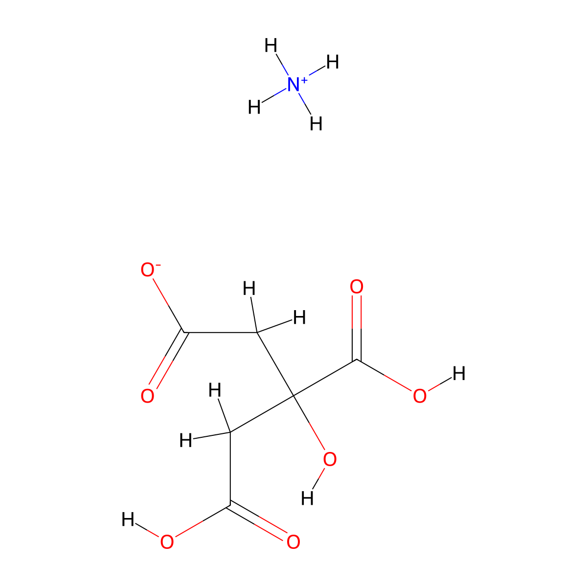 Ammonium dihydrogen citrate molecular structure, CAS 4450-94-6