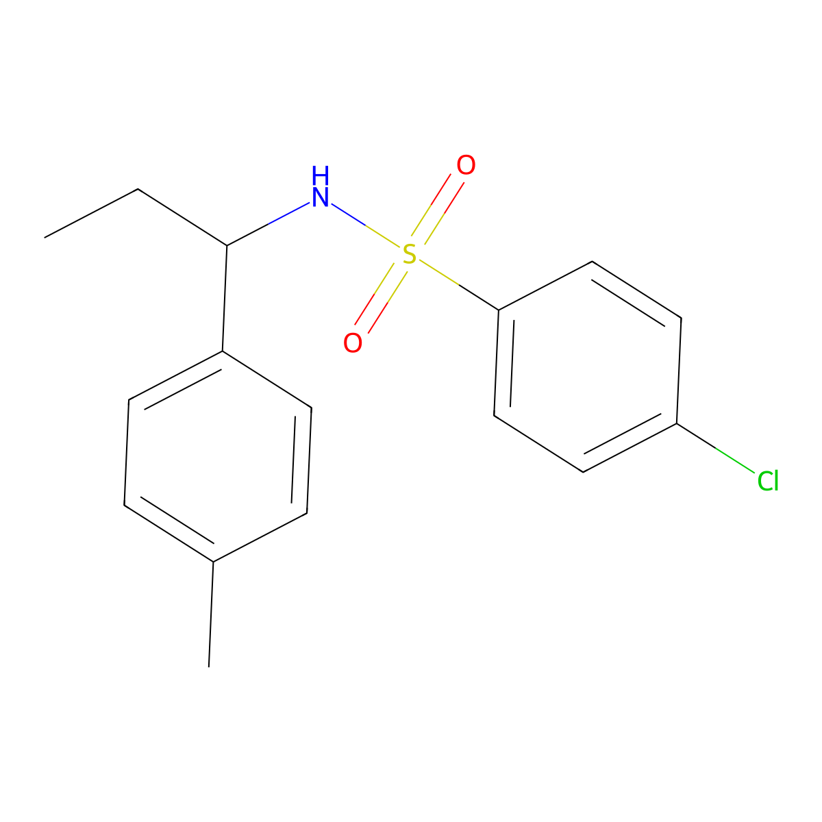 4-chloro-N-[1-(4-methylphenyl)propyl]benzenesulfonamide molecular structure, CAS 445000-41-9