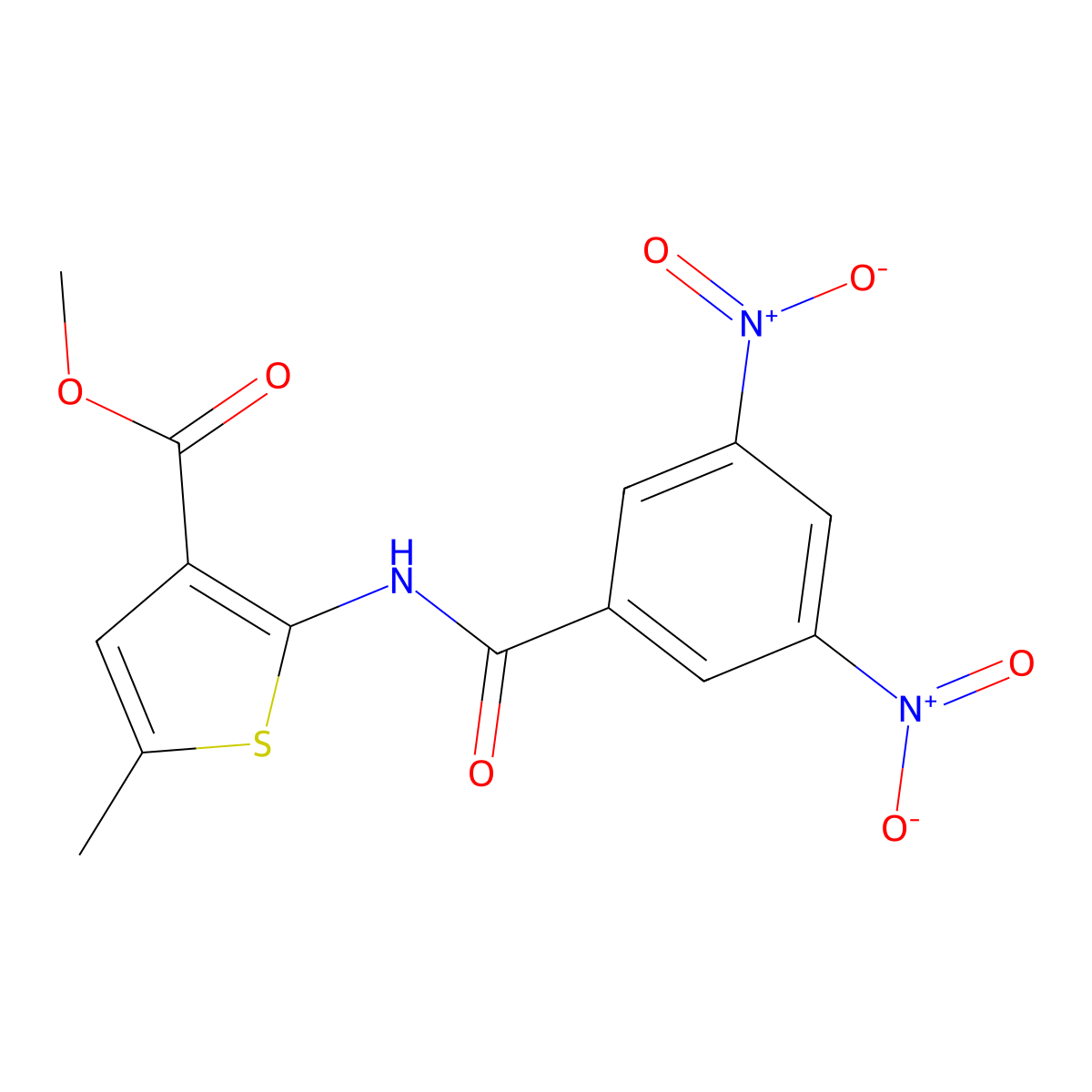 Methyl 2-[(3,5-dinitrobenzoyl)amino]-5-methylthiophene-3-carboxylate molecular structure, CAS 445000-43-1