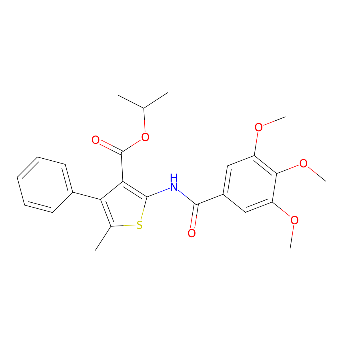 Isopropyl 5-methyl-4-phenyl-2-[(3,4,5-trimethoxybenzoyl)amino]-3-thiophenecarboxylate molecular structure, CAS 445000-60-2