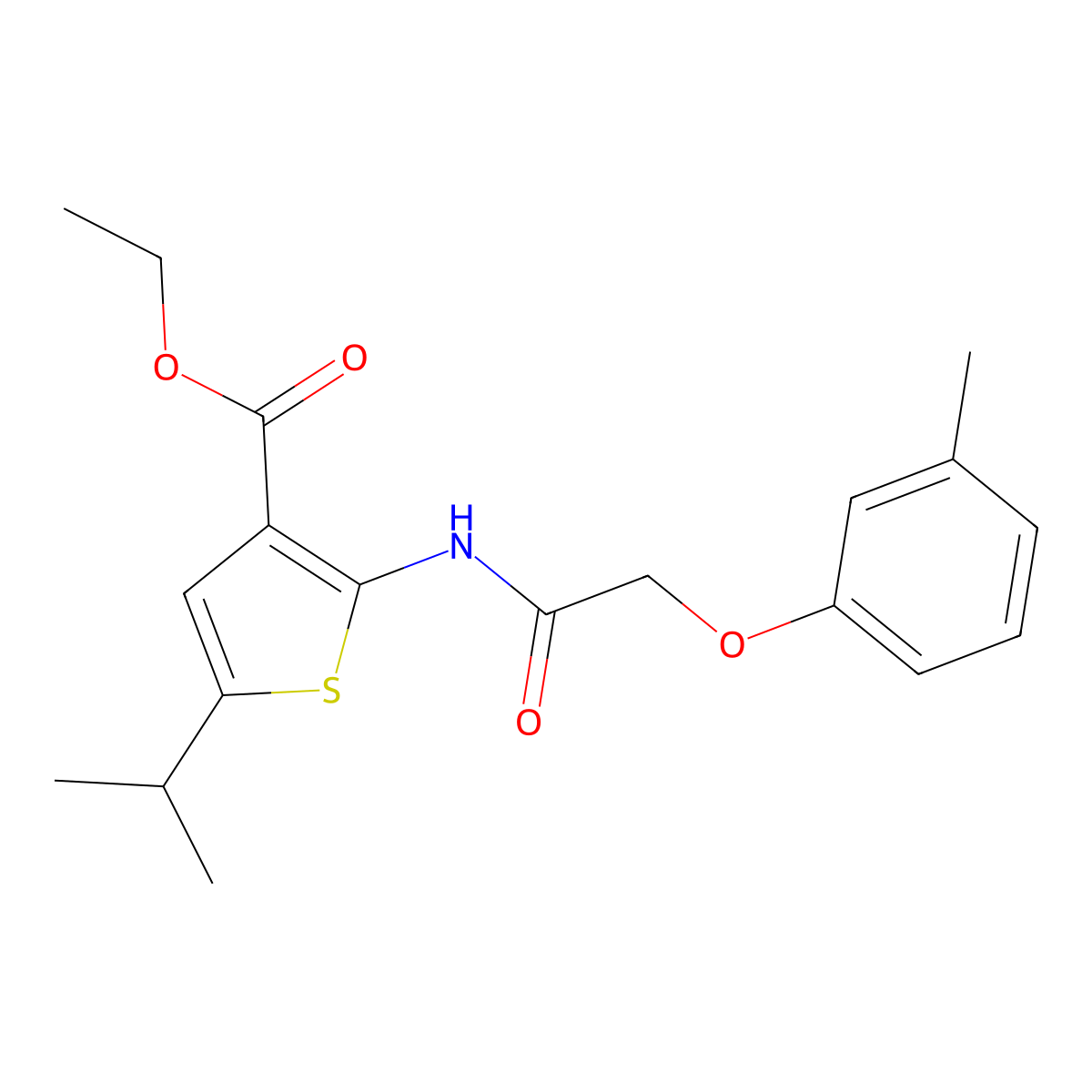 Ethyl 2-[[2-(3-methylphenoxy)acetyl]amino]-5-propan-2-ylthiophene-3-carboxylate molecular structure, CAS 445000-62-4