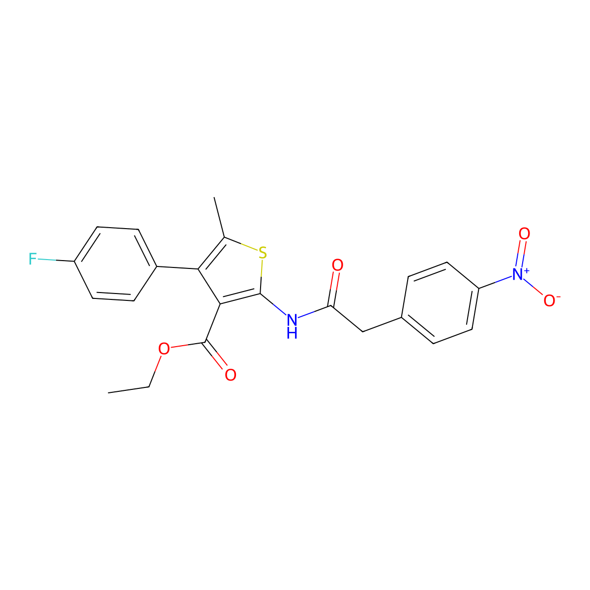 Ethyl 4-(4-fluorophenyl)-2-[({4-nitrophenyl}acetyl)amino]-5-methylthiophene-3-carboxylate molecular structure, CAS 445000-80-6