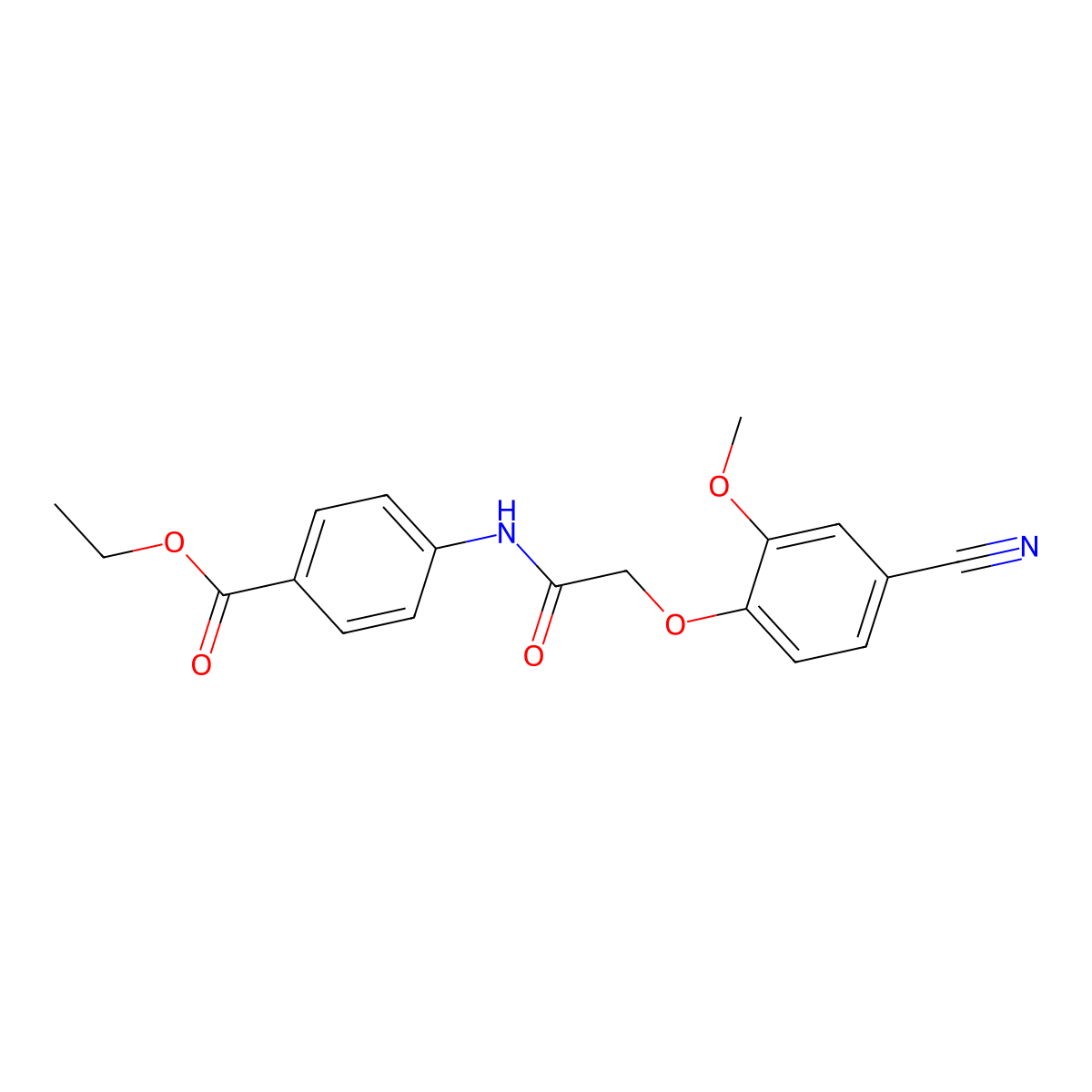 Ethyl 4-{[(4-cyano-2-methoxyphenoxy)acetyl]amino}benzoate molecular structure, CAS 445000-85-1