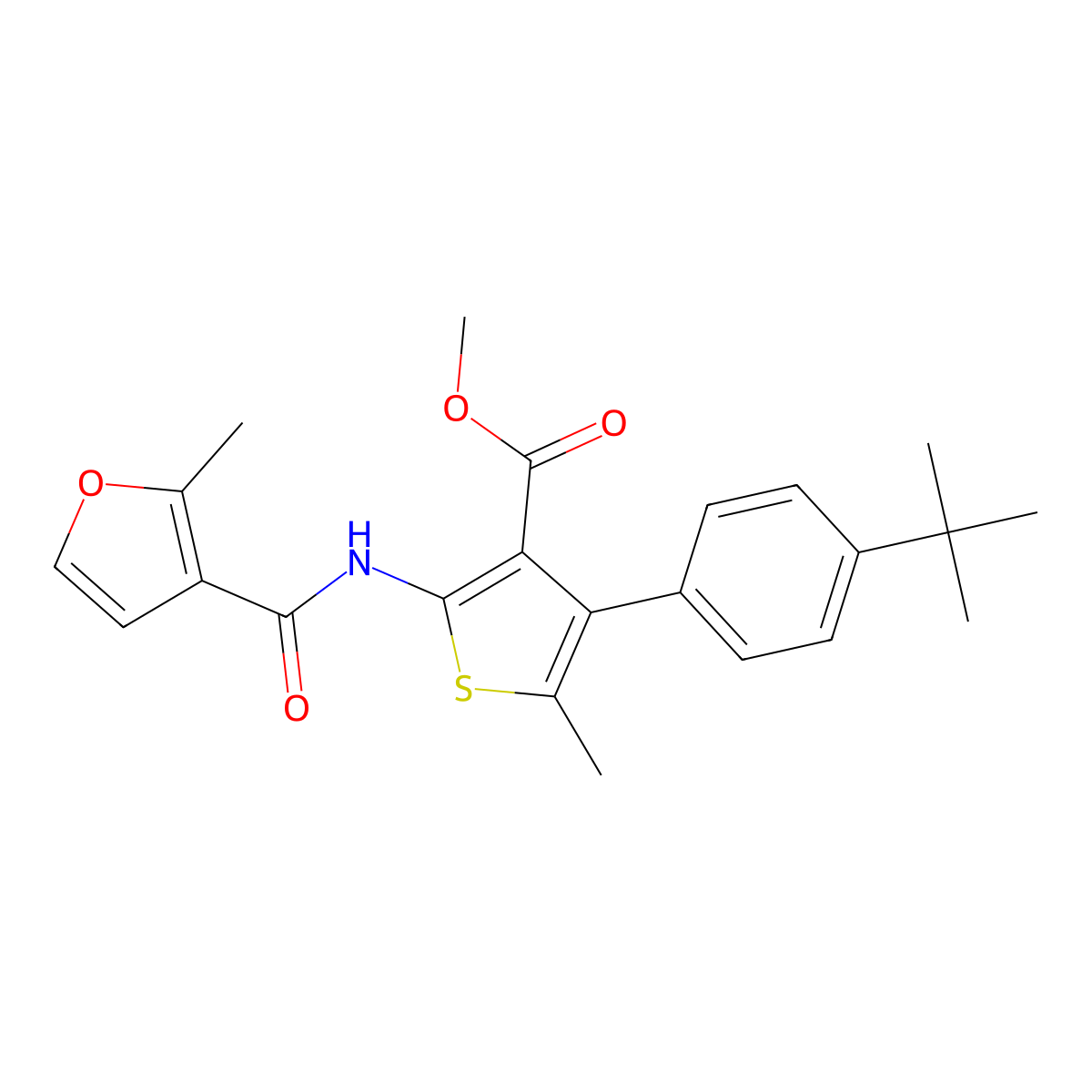 Methyl 4-(4-tert-butylphenyl)-5-methyl-2-[(2-methylfuran-3-carbonyl)amino]thiophene-3-carboxylate molecular structure, CAS 445000-87-3