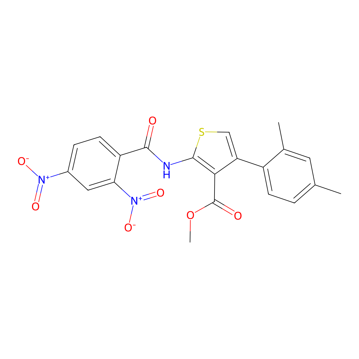 Methyl 4-(2,4-dimethylphenyl)-2-[(2,4-dinitrobenzoyl)amino]thiophene-3-carboxylate molecular structure, CAS 445000-94-2
