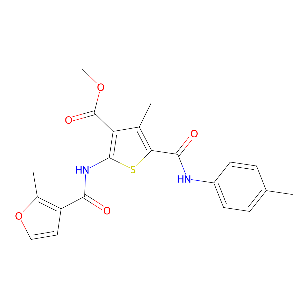 Methyl 4-methyl-2-[(2-methyl-3-furoyl)amino]-5-(4-toluidinocarbonyl)thiophene-3-carboxylate molecular structure, CAS 445001-08-1