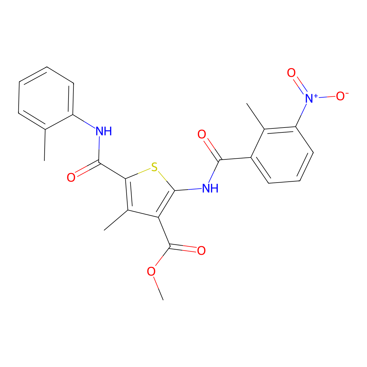 Methyl 2-({3-nitro-2-methylbenzoyl}amino)-4-methyl-5-(2-toluidinocarbonyl)thiophene-3-carboxylate molecular structure, CAS 445001-23-0