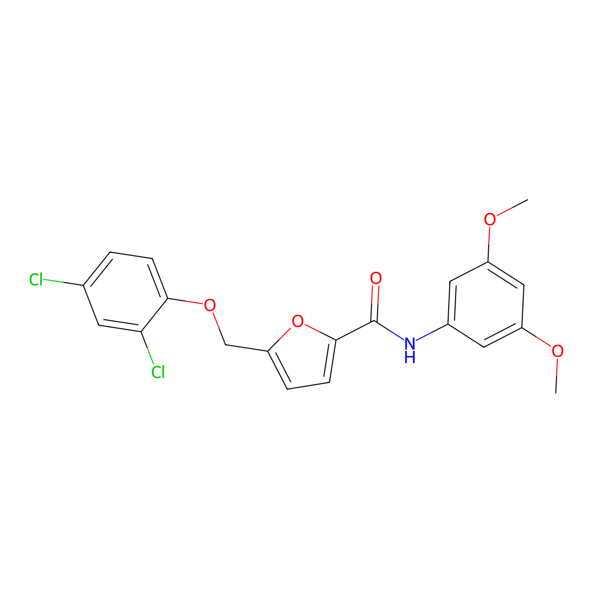 5-[(2,4-dichlorophenoxy)methyl]-N-(3,5-dimethoxyphenyl)-2-furamide molecular structure, CAS 445001-24-1