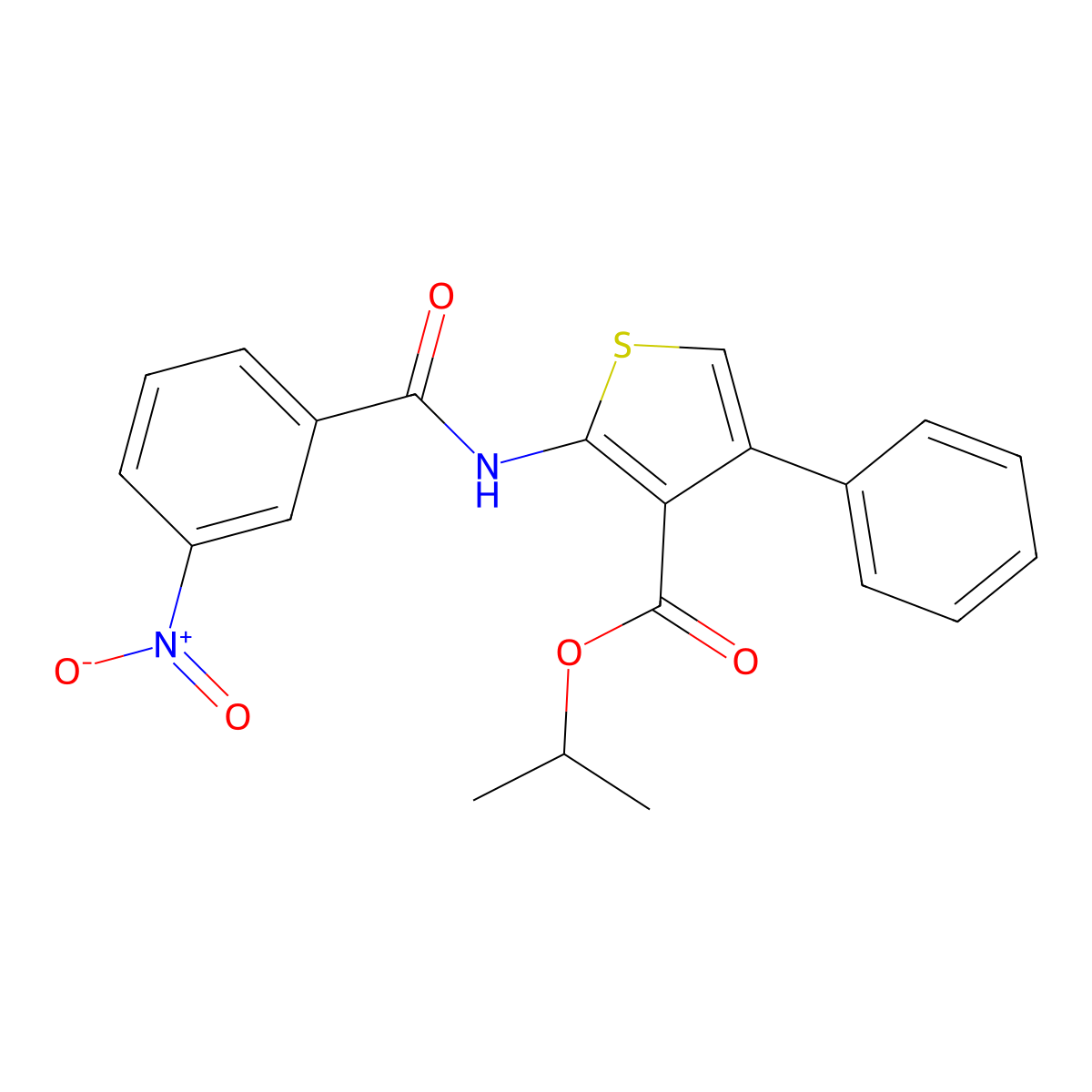 Isopropyl 2-({3-nitrobenzoyl}amino)-4-phenylthiophene-3-carboxylate molecular structure, CAS 445001-30-9