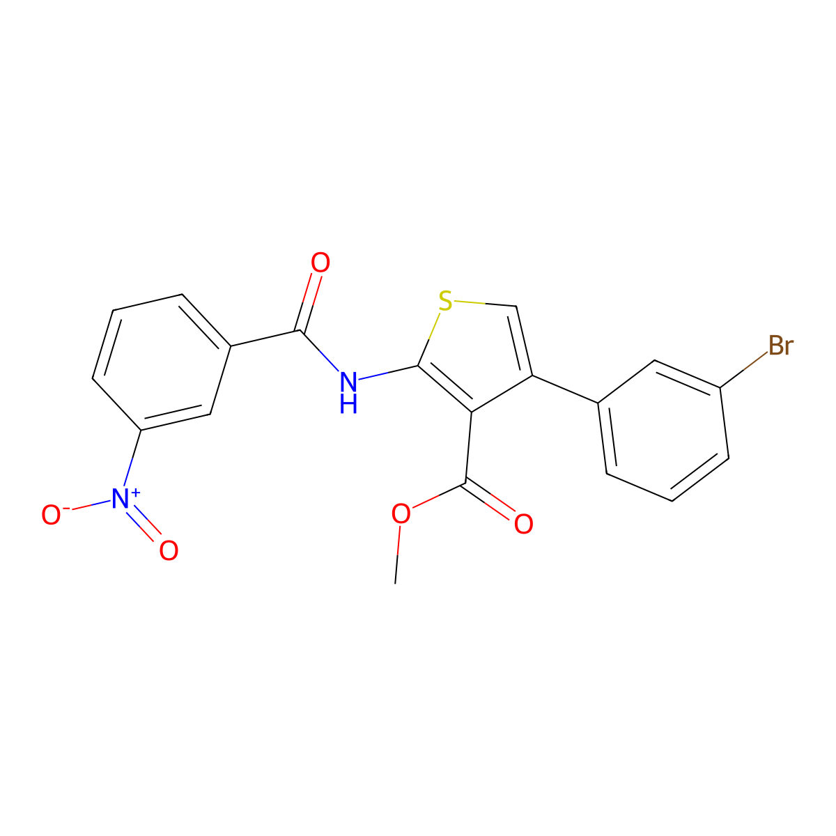 Methyl 4-(3-bromophenyl)-2-({3-nitrobenzoyl}amino)thiophene-3-carboxylate molecular structure, CAS 445001-34-3