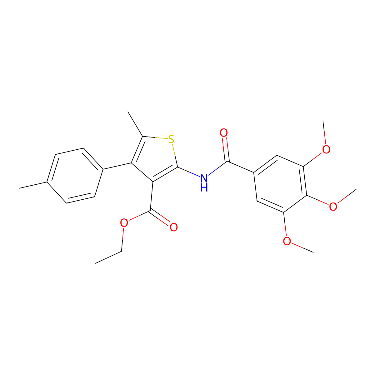 Ethyl 5-methyl-4-(4-methylphenyl)-2-[(3,4,5-trimethoxybenzoyl)amino]-3-thiophenecarboxylate molecular structure, CAS 445001-50-3