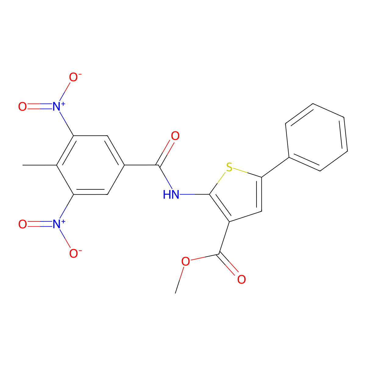 Methyl 2-({3,5-bisnitro-4-methylbenzoyl}amino)-5-phenylthiophene-3-carboxylate molecular structure, CAS 445001-58-1