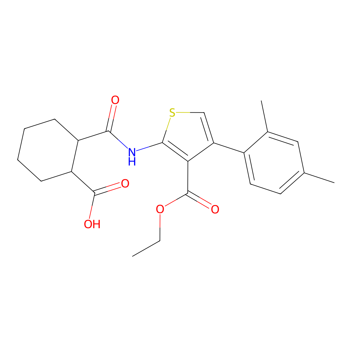 2-({[4-(2,4-Dimethylphenyl)-3-(ethoxycarbonyl)thien-2-yl]amino}carbonyl)cyclohexanecarboxylic acid molecular structure, CAS 445001-59-2