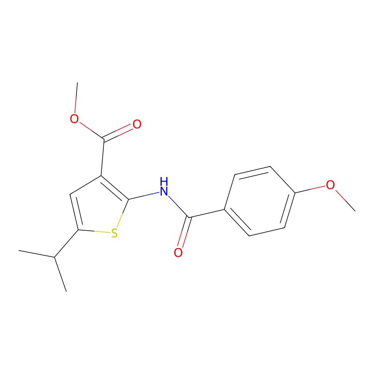 Methyl 5-isopropyl-2-[(4-methoxybenzoyl)amino]thiophene-3-carboxylate molecular structure, CAS 445001-71-8