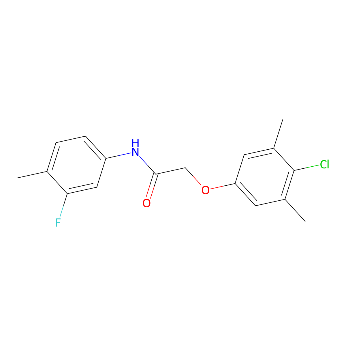 2-(4-chloro-3,5-dimethylphenoxy)-N-(3-fluoro-4-methylphenyl)acetamide molecular structure, CAS 445001-74-1
