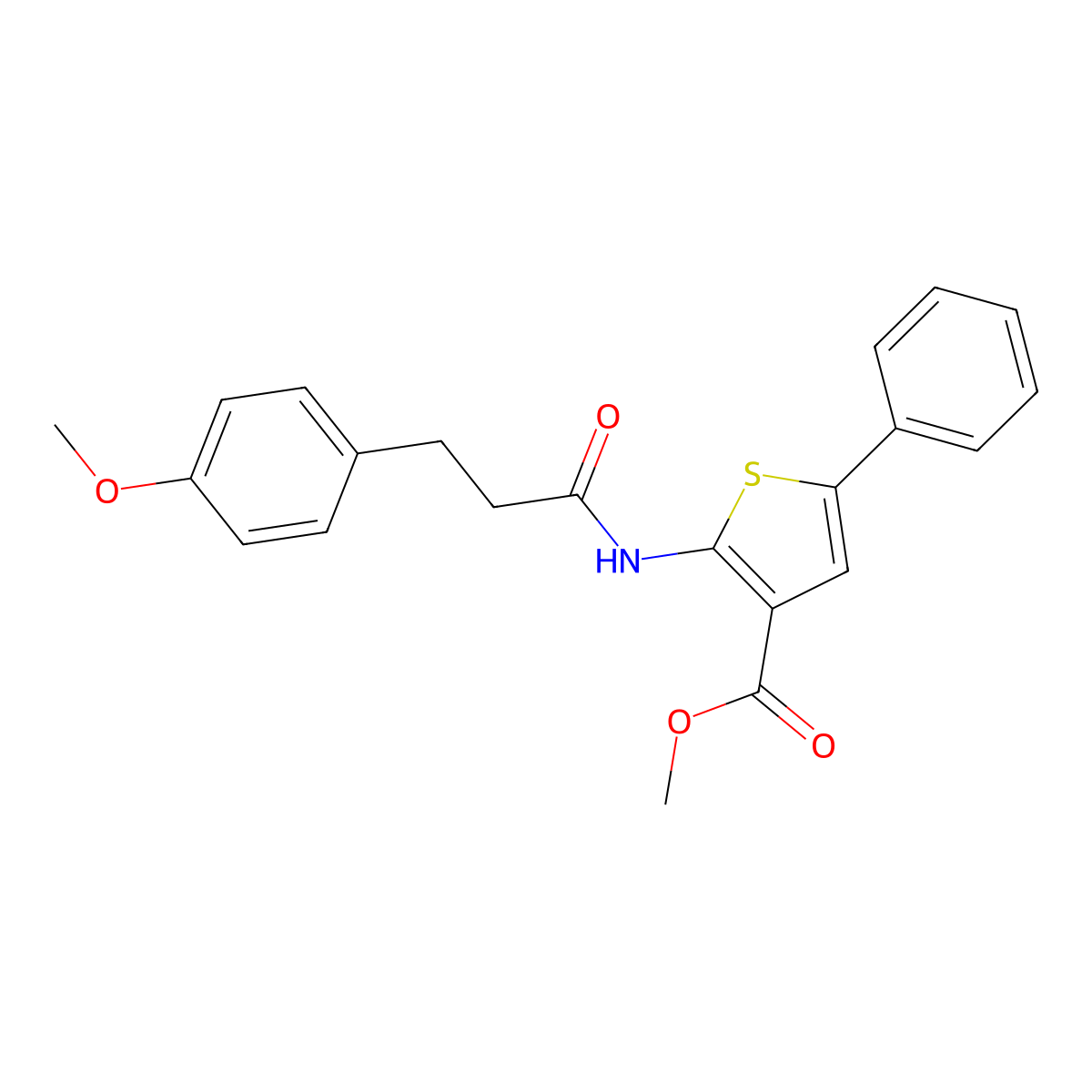 Methyl 2-[3-(4-methoxyphenyl)propanoylamino]-5-phenylthiophene-3-carboxylate molecular structure, CAS 445001-78-5
