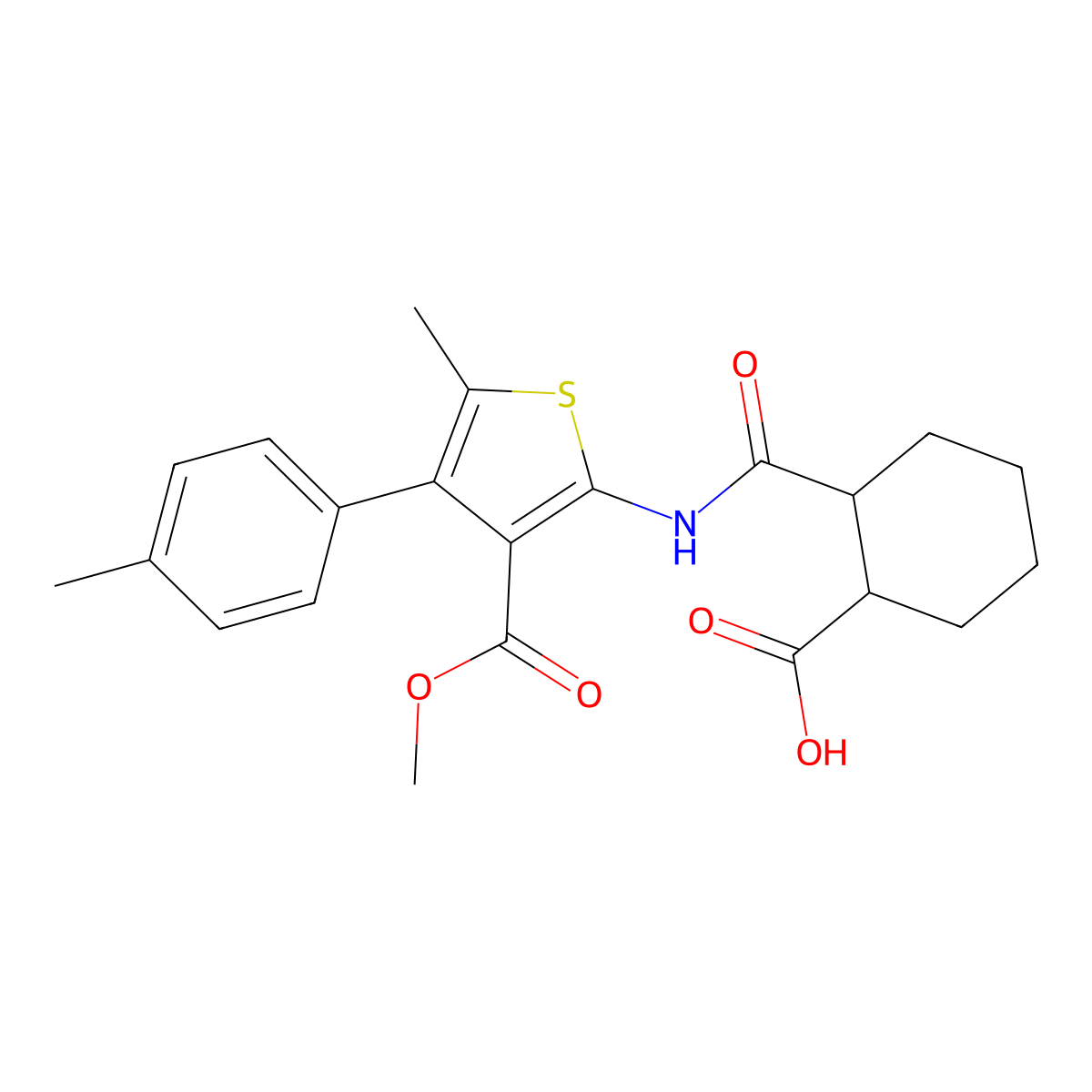 2-{[3-(Methoxycarbonyl)-5-methyl-4-(4-methylphenyl)thiophen-2-yl]carbamoyl}cyclohexanecarboxylic acid molecular structure, CAS 445001-86-5