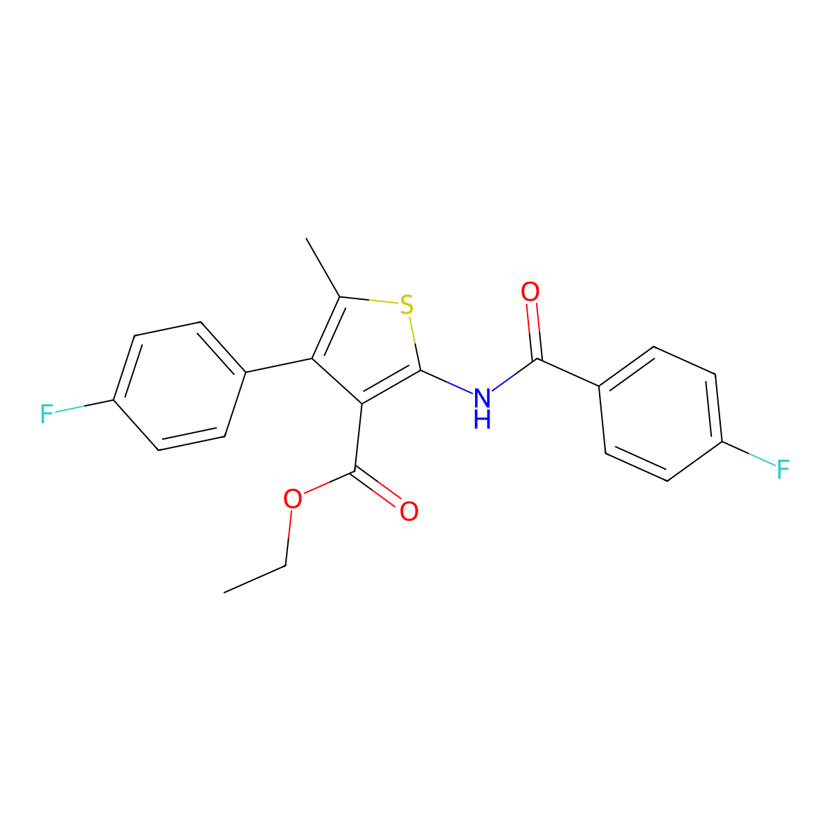 Ethyl 2-[(4-fluorobenzoyl)amino]-4-(4-fluorophenyl)-5-methylthiophene-3-carboxylate molecular structure, CAS 445001-98-9